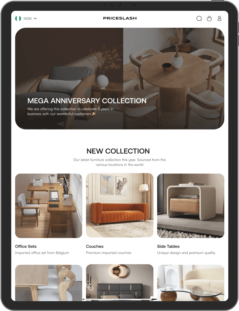 Tablet mockup displaying an app or website interface.