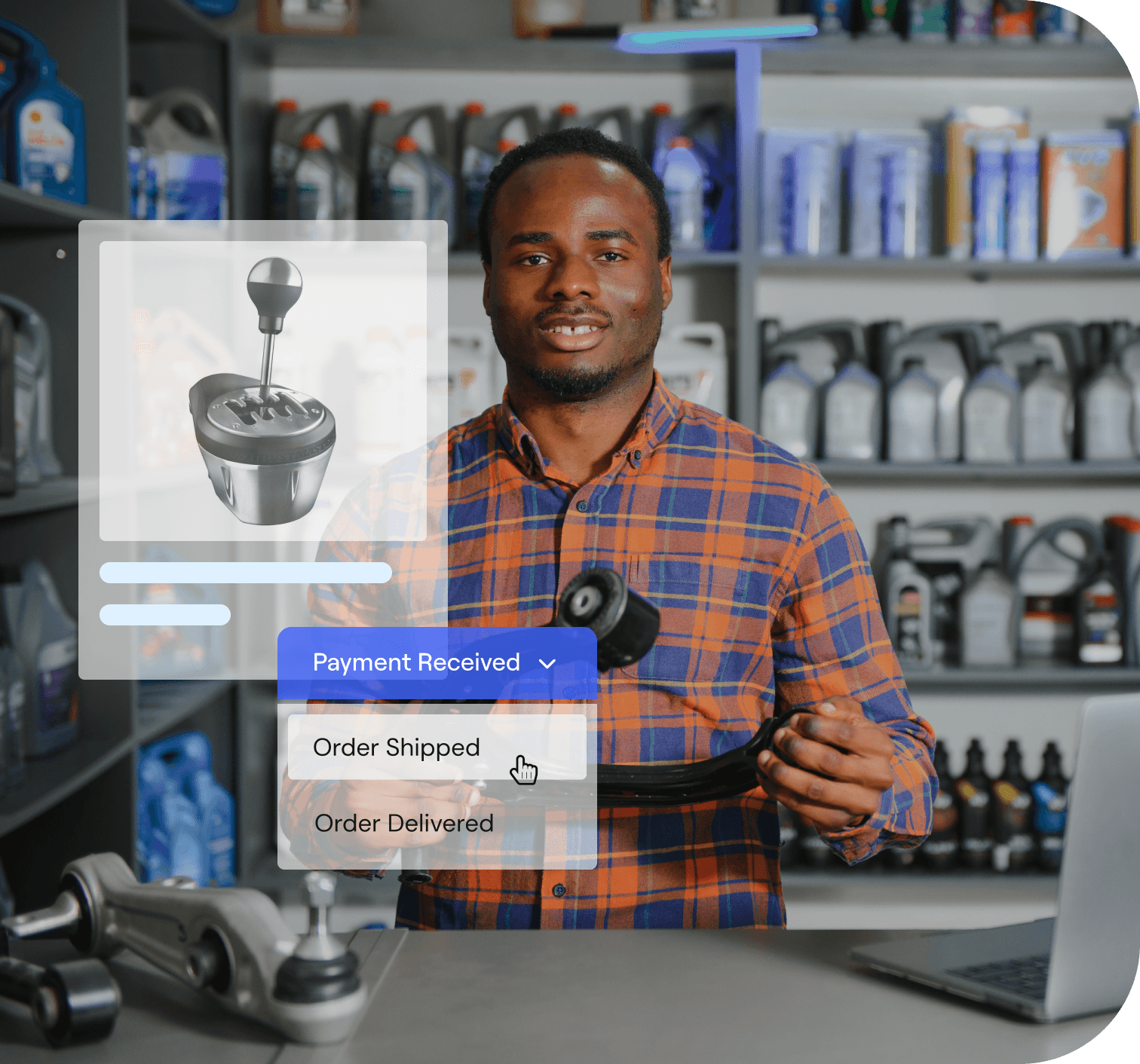 auto parts store seller receiving a product